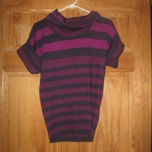 The Limited Purple Striped Cowl Neck Short Sleeve Sweater